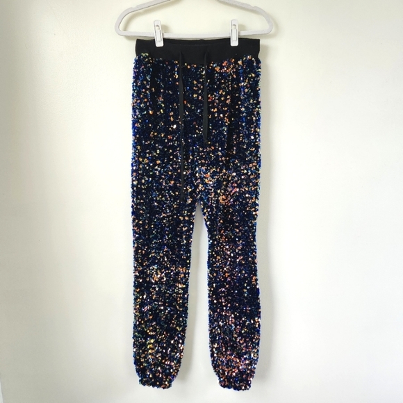 Akira Blue and Gold Sequin Joggers Size Medium - Picture 1 of 5
